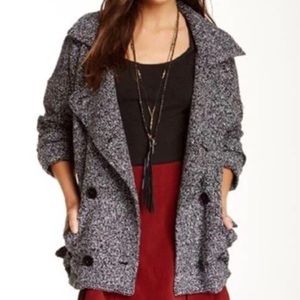 FREE PEOPLE TWEED BOUCLE MARBLED SWEATER JACKET DOUBLE BR…
